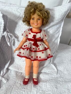 Vintage Shirley Temple doll 17 inches Red Polka Dot Doll Dress with Bow